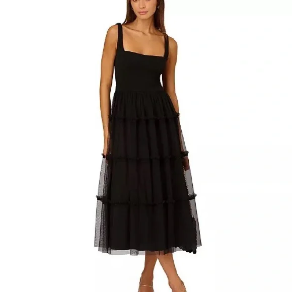 adrianna papell sleeveless tea length dress black Amaia | Black Bardot Long-Sleeve Maxi Dress main image 0
